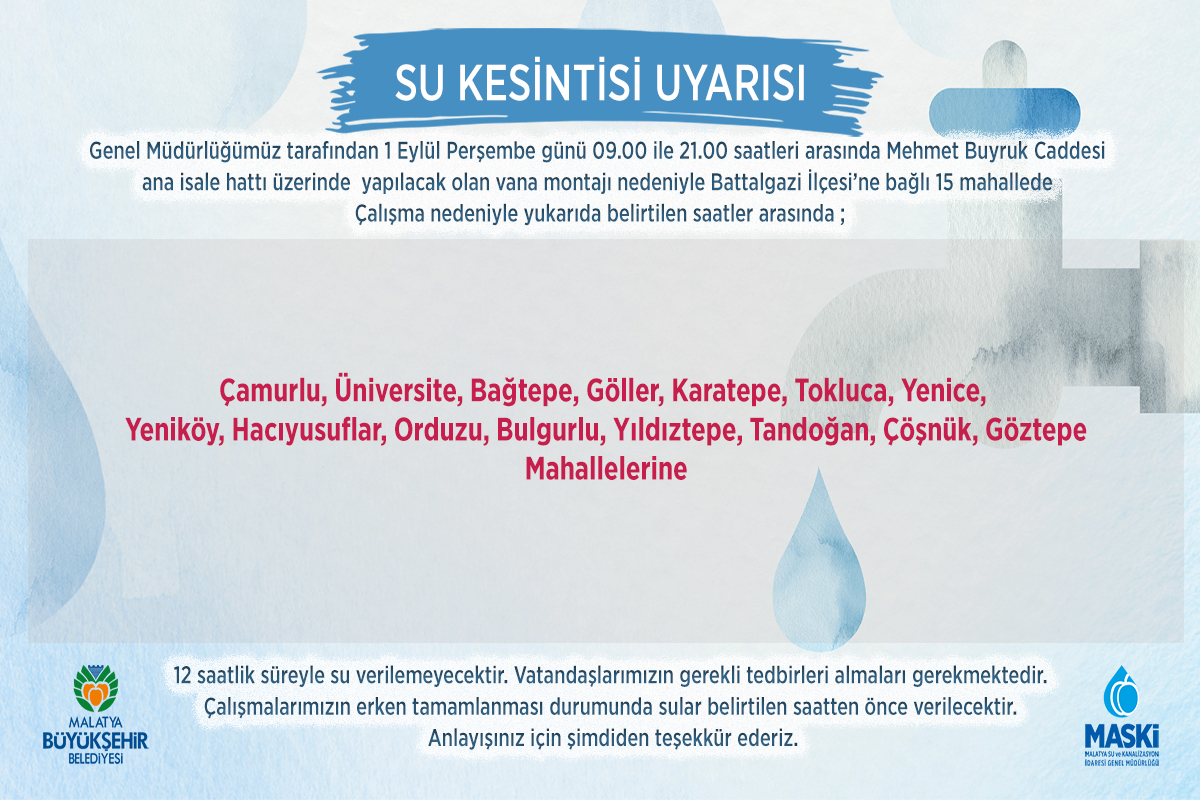 Dikkat! 15 Mahallede Su Kesintisi Yaşanacak